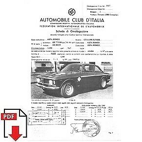 1969 Alfa Romeo Giulia GTA 1300 Junior FIA homologation form PDF download (ACI)